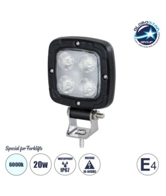 GloboStar® 85399 E4 Mark Vehicle & Forklift Work Lights - Φώτα Εργασίας για Οχήματα Περονοφόρα - Κλάρκ LED 20W DC 10-80V Αδιάβροχο IP67 Ψυχρό Λευκό 6000K Μ11 x Π11 x Υ5cm